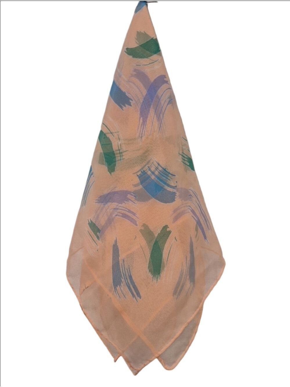 Vintage 1980s Abstract Brushstroke Scarf Square Pastel Peach Blue Green